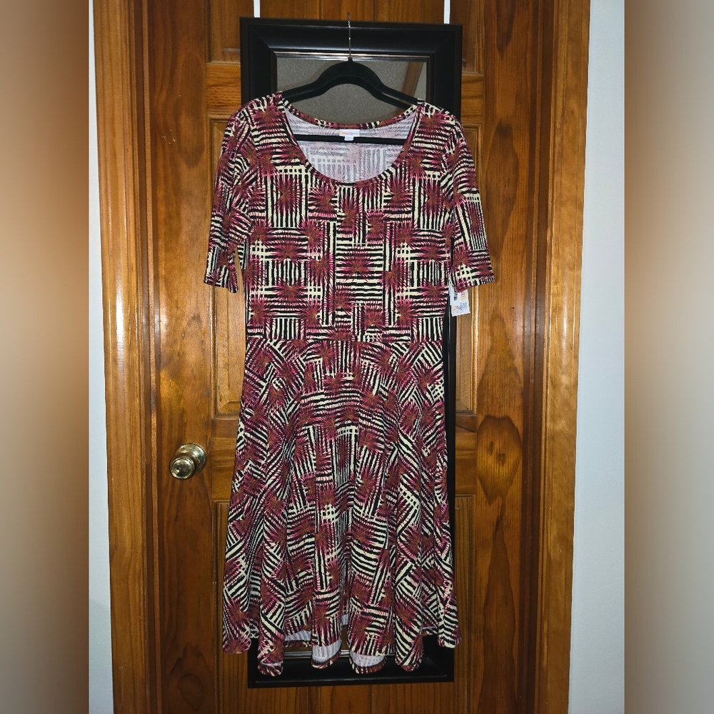 LuLaRoe Pink and Black Midi Sundress with Scoop Neck